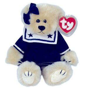 Ty 1993 Breezy Ahoy Mate 8” Cream Bear wearing Navy Blue Bow  Sailor Outfit